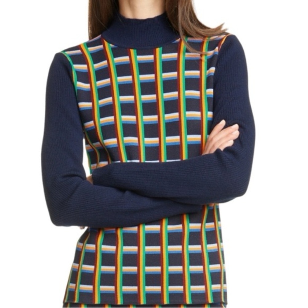 Tory Sport Jacquard Front Ribbed Turtleneck Sweater Sz XL